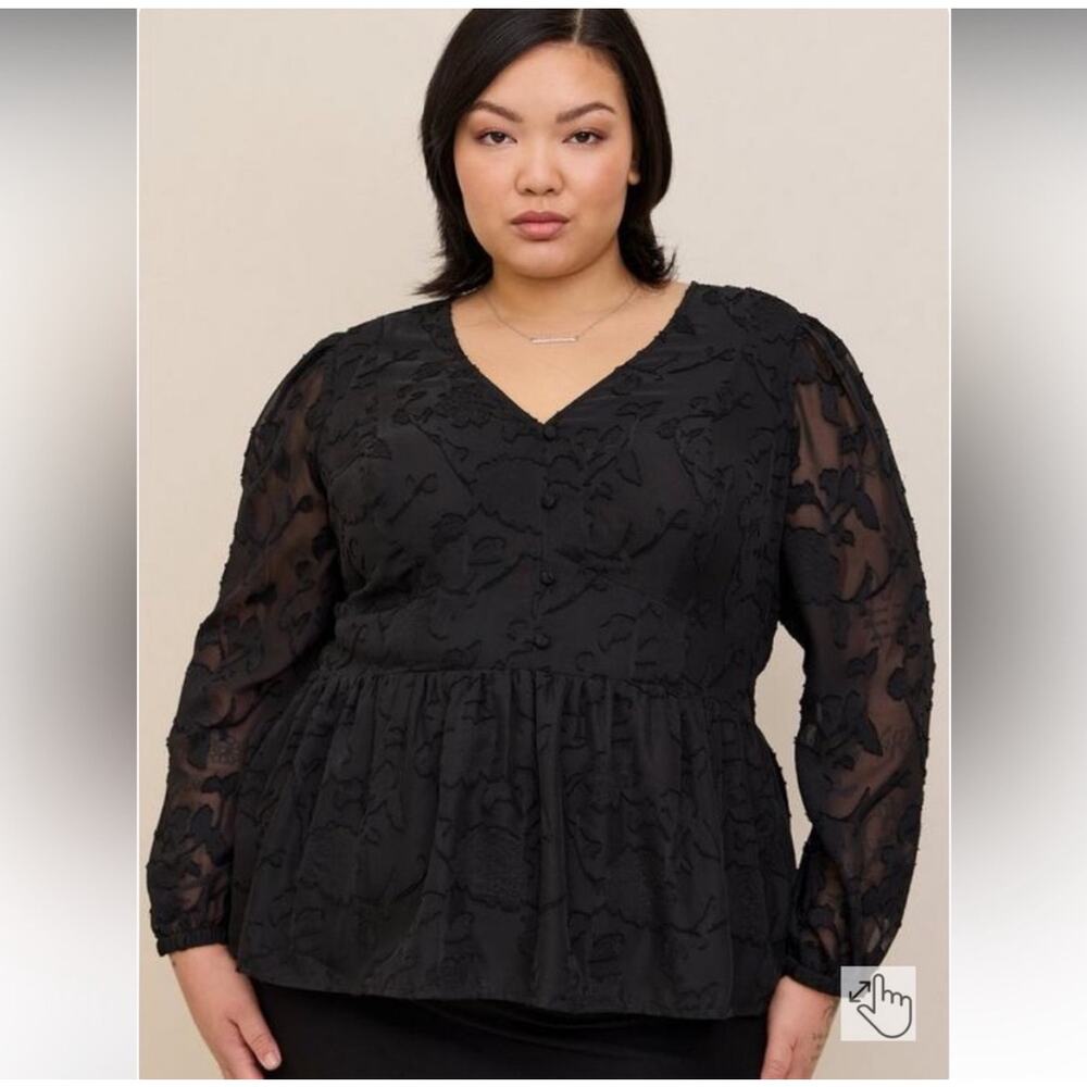 Torrid Peplum Chiffon Clip Floral Blouson Sleeve Top SZ 3 / 3X Whimsy Goth